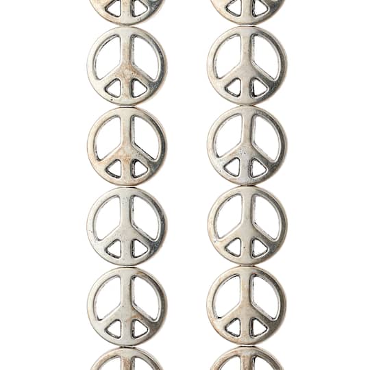 Silver Metal Peace Beads, 13mm by Bead Landing™
